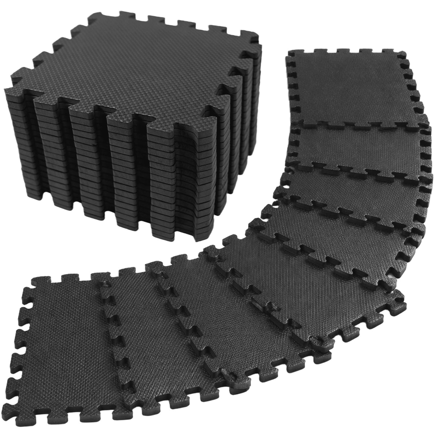 18 Tiles Foam Squares Floor Mat for Home Gym, High-Density Interlocking Floor Tiles Gym Floor Mat for Gym-Equipments, Play Area, Yoga, Cardio, Weights, MMA(Black)