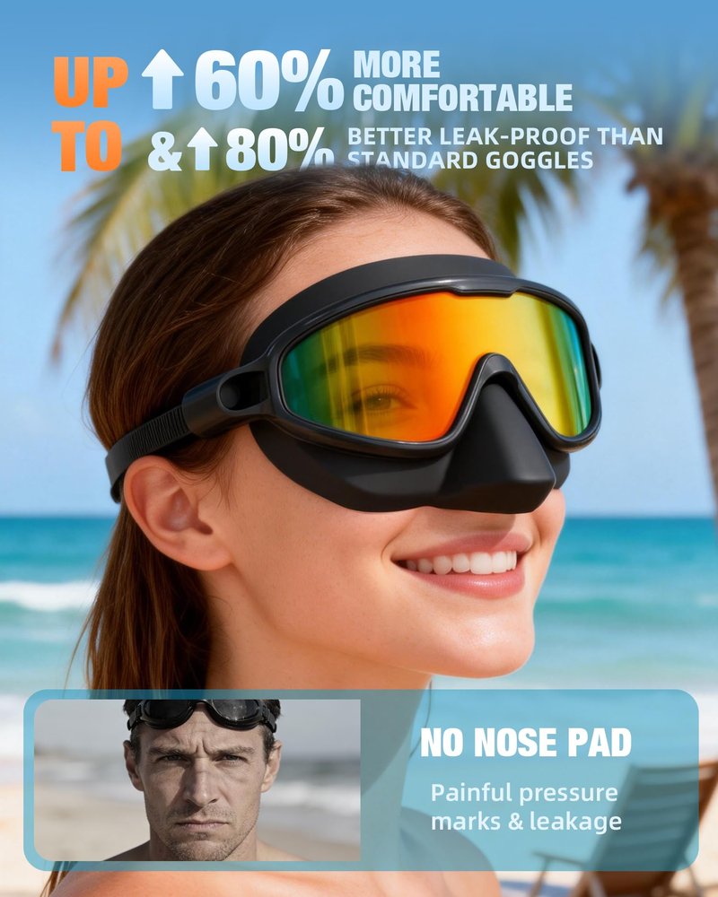 Aegend Swim Goggles Adult with Nose Cover 2 Pack, Anti-Fog UV400 No Leak Goggles for Men Women, Clear View Swimming Goggles