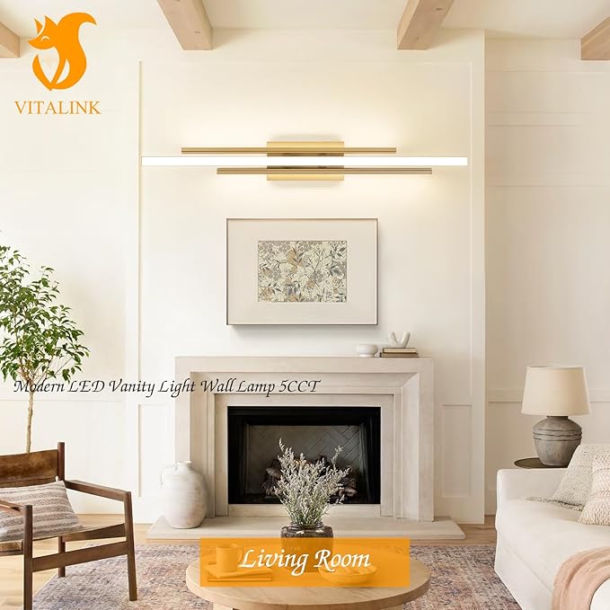 Modern Gold Vanity Light Bathroom Wall Light Fixtures Over Mirror 35 Inch Long Dimmable 3-Light LED Bathroom Wall Lighting 5CCT(3000K/3800K/4500K/5200K/6000K)