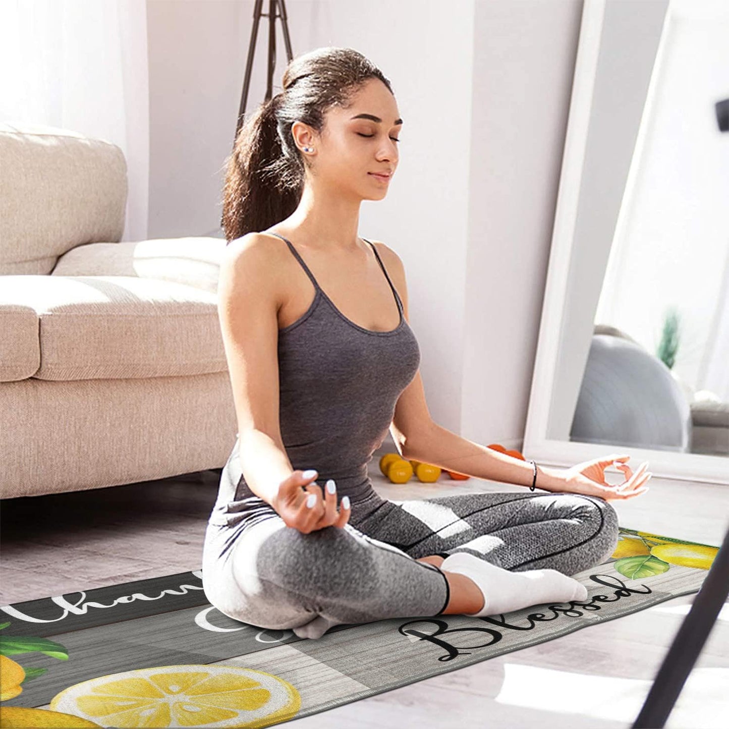 Ghroiep 2 Piece Lemon Kitchen Decor Rugs Set, Farmhouse Country Kitchen Rugs and Mats Non Skid Washable Absorbent Microfiber Kitchen Accessories Decoration Floor Mats 17"x47"+17"x30"