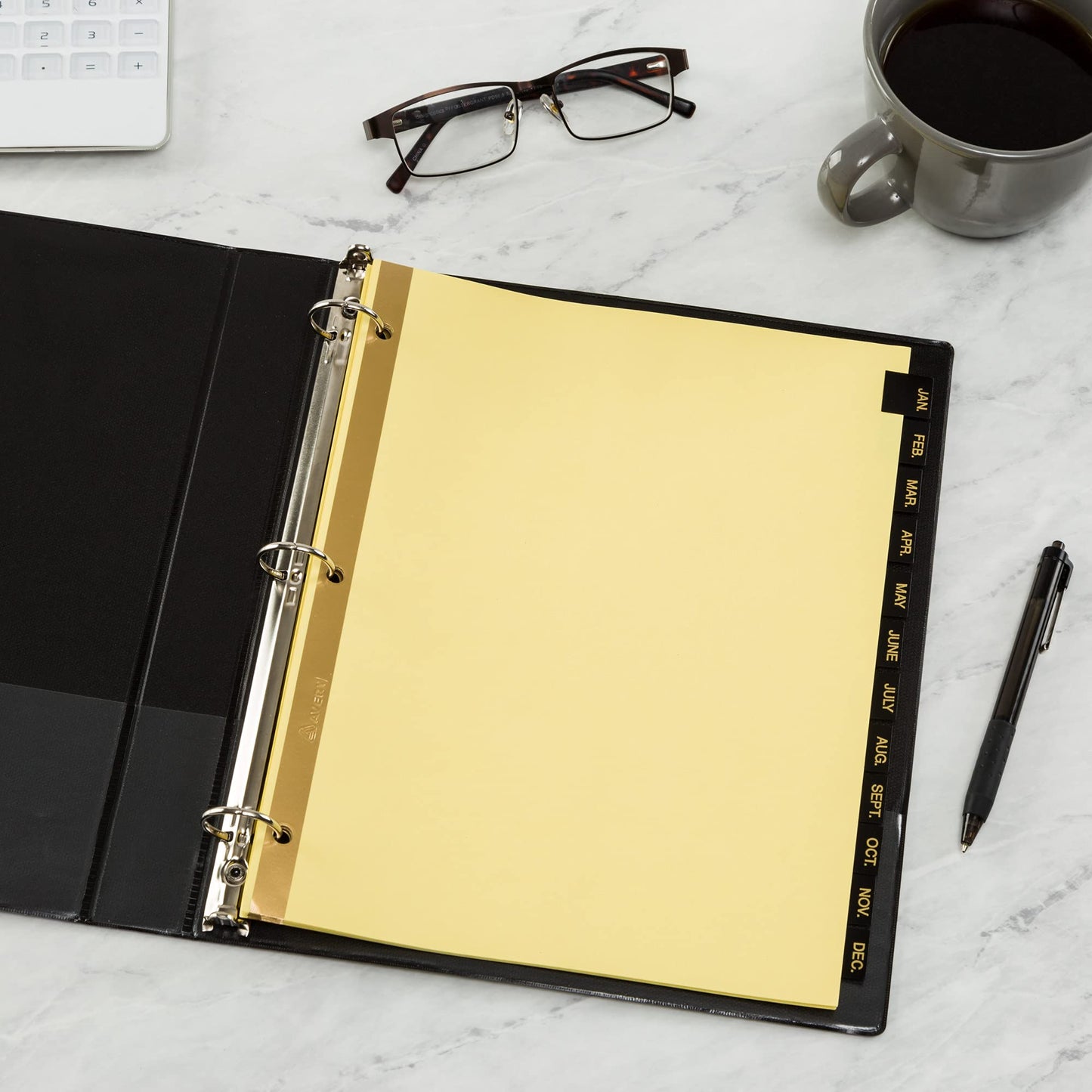 Avery Jan-Dec Dividers for 3 Ring Binders, 12 Tabs per Set, Pre-Printed Black Leather Tabs, Great for Organizing Records, Reports, Finances, and Other Important Documents (3 Sets of 26180)