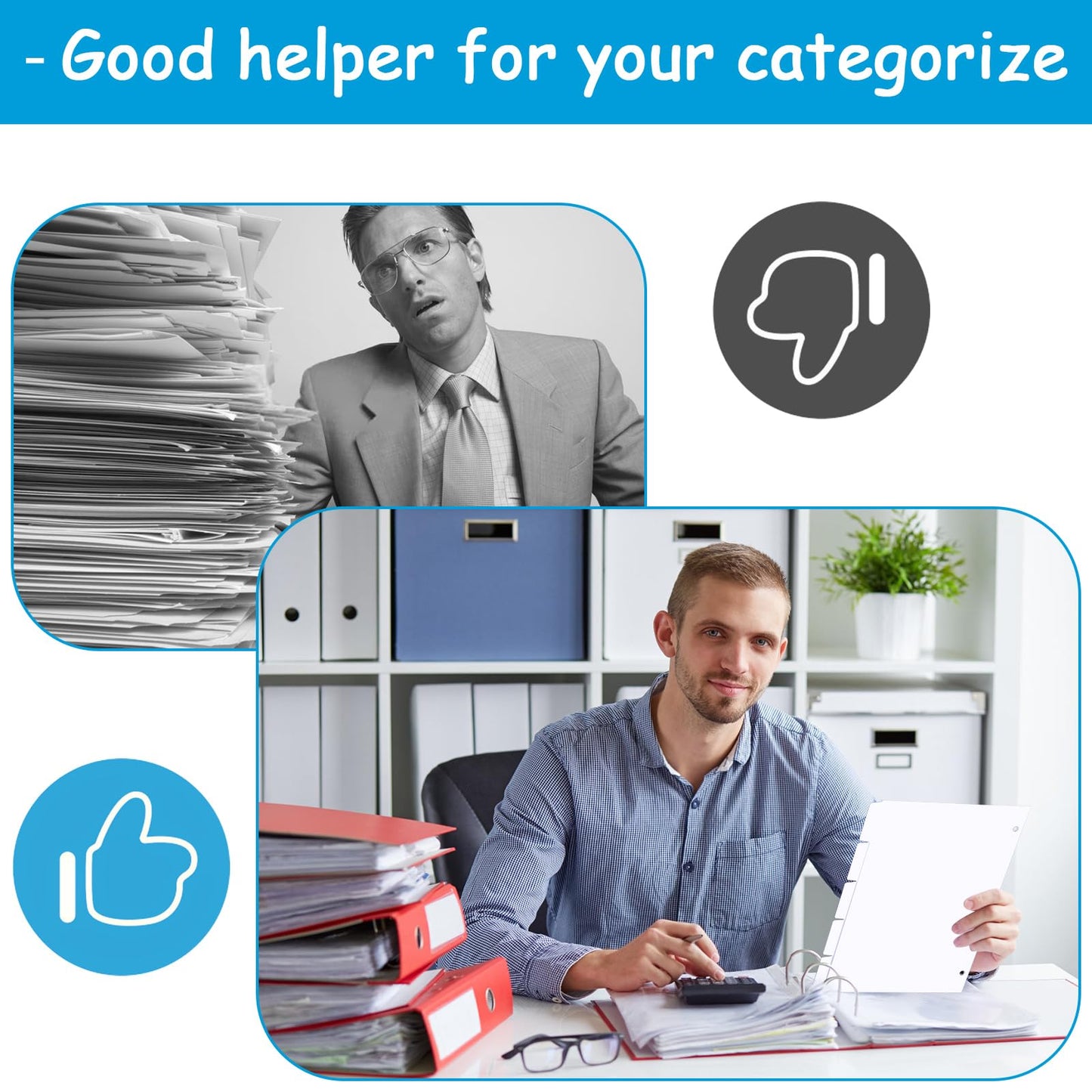 Binder Dividers for 3 Ring Binder, 1/5 Cut Tabs, Letter Size, Blank Write On Page Dividers with 5 Big Tabs for School Office Home, 4 Sets, 20 Dividers, White