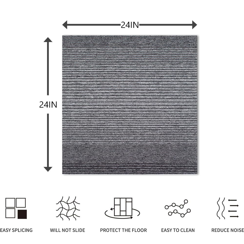Petgrow Commercial Carpet Tiles, 24" x 24" Squares, 18 Tiles,Non-Slip Soft Floor Carpet for Office, Bedroom, Living Room, Kitchen (1, Irregular Gradient Grey)