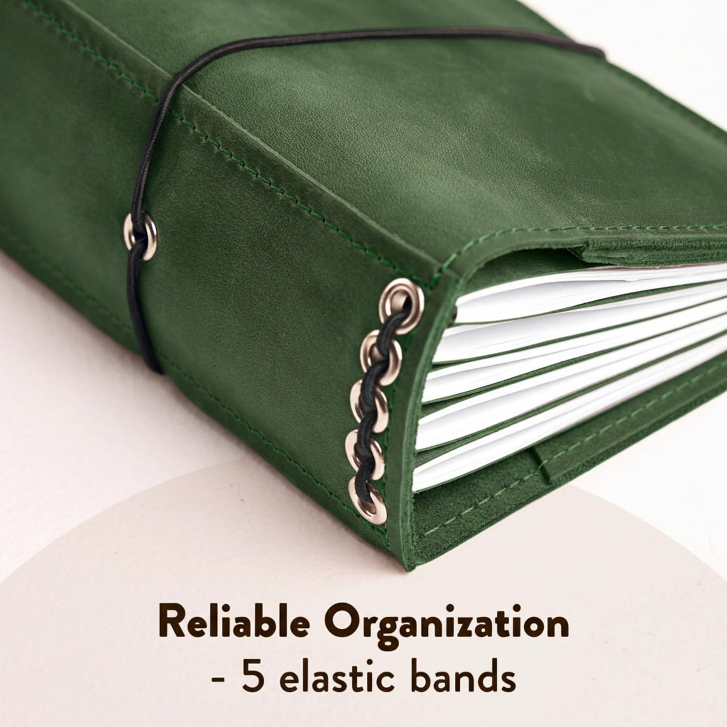 TORAKIP Travelers Leather Notebook Cover A6 – Refillable Leather Journal Cover with 5 Elastic Bands, Pen Holder & Pockets, Fits 4.1" x 5.8" Notebooks (Inserts Not Included), Green