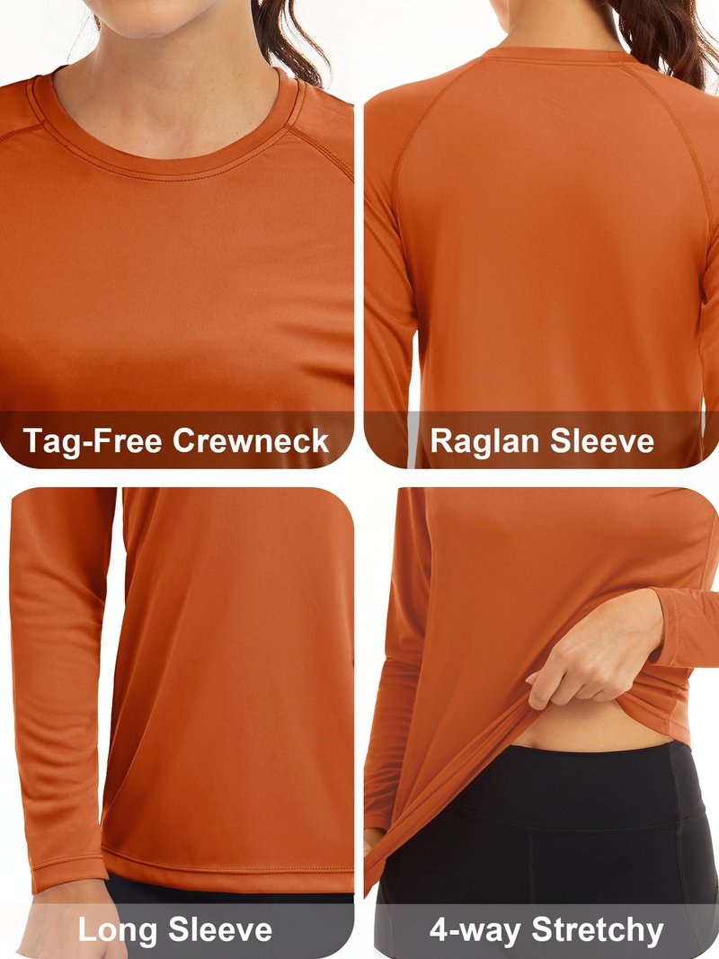 MAGCOMSEN Sun Protection Shirts for Women Long Sleeve Shirts for Women Athletic Shirts Summer Tops for Women Lightweight Tee Shirts Dark Orange