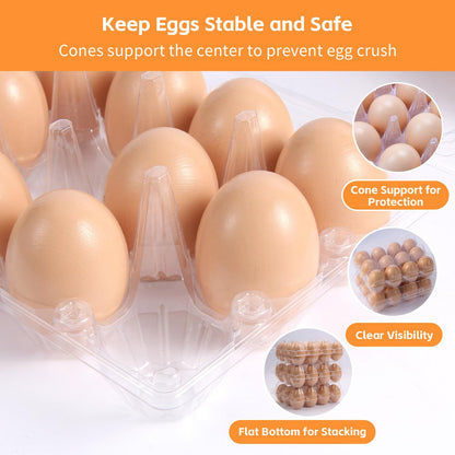 DecarDamai 100 Pack 3x4 Plastic Egg Cartons Cheap Bulk 12 Count Clear, Reusable & Sturdy Design Eggs Carton Bulk Perfect for Family, Farm, Markets, Display (Egg Storage Containers)