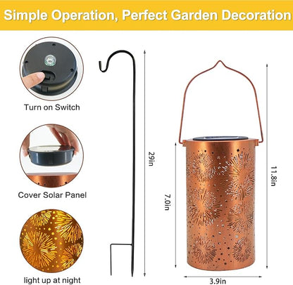 2 Pack Fireworks Birthday Gifts for Women Mom Grandma Solar Lanterns Outdoor Waterproof Garden Decor Metal Hanging LED Decorative Light for Patio Yard Lawn Backyard Front Porch Gardening Gifts