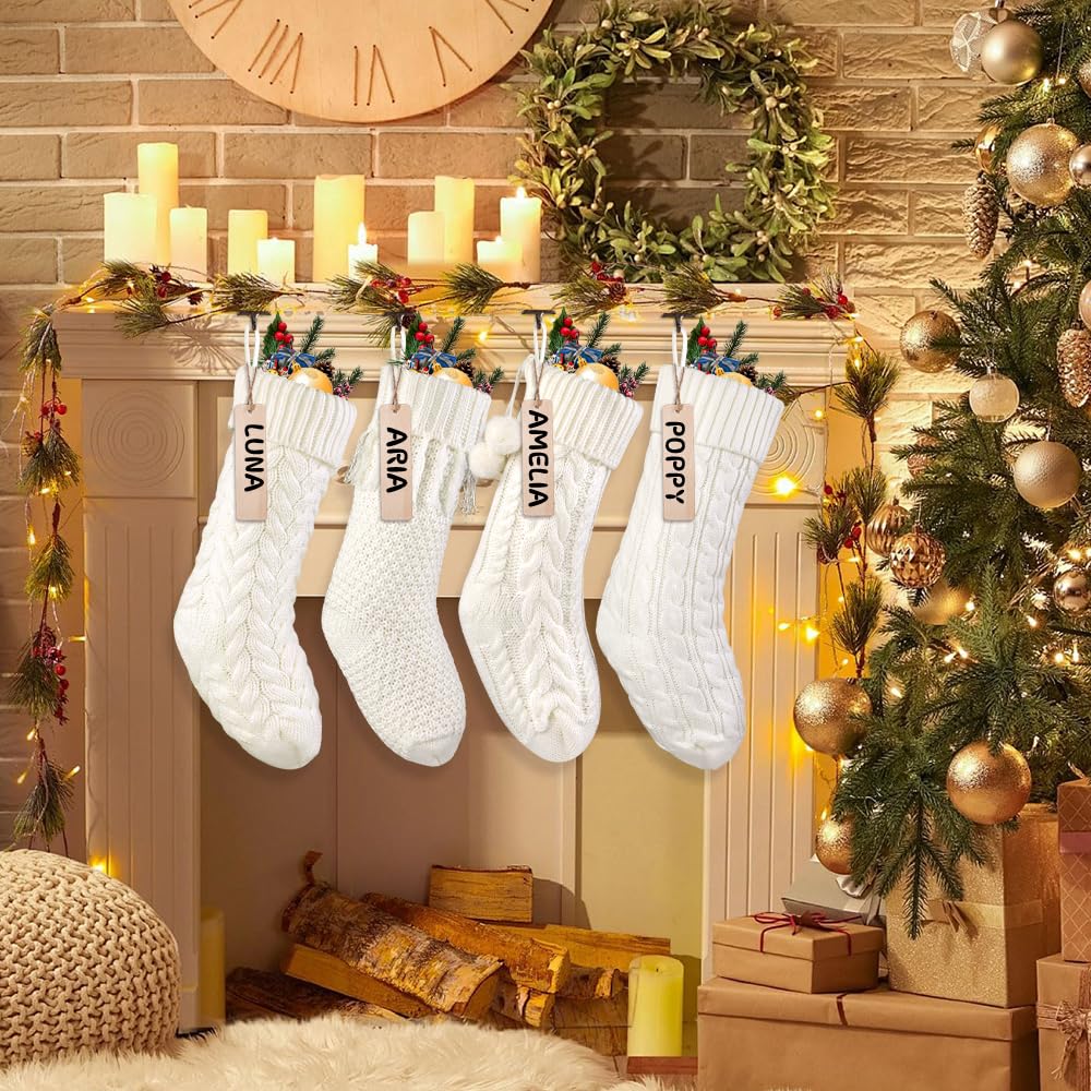 Teeanzo 4Pack 18 Inches Christmas Knitted Hanging Stockings,Xmas White Large Farmhouse Rustic Neutral Cable Knit Personal Stockings Decorations for Christmas Tree Fireplace Family Holiday Party Decor