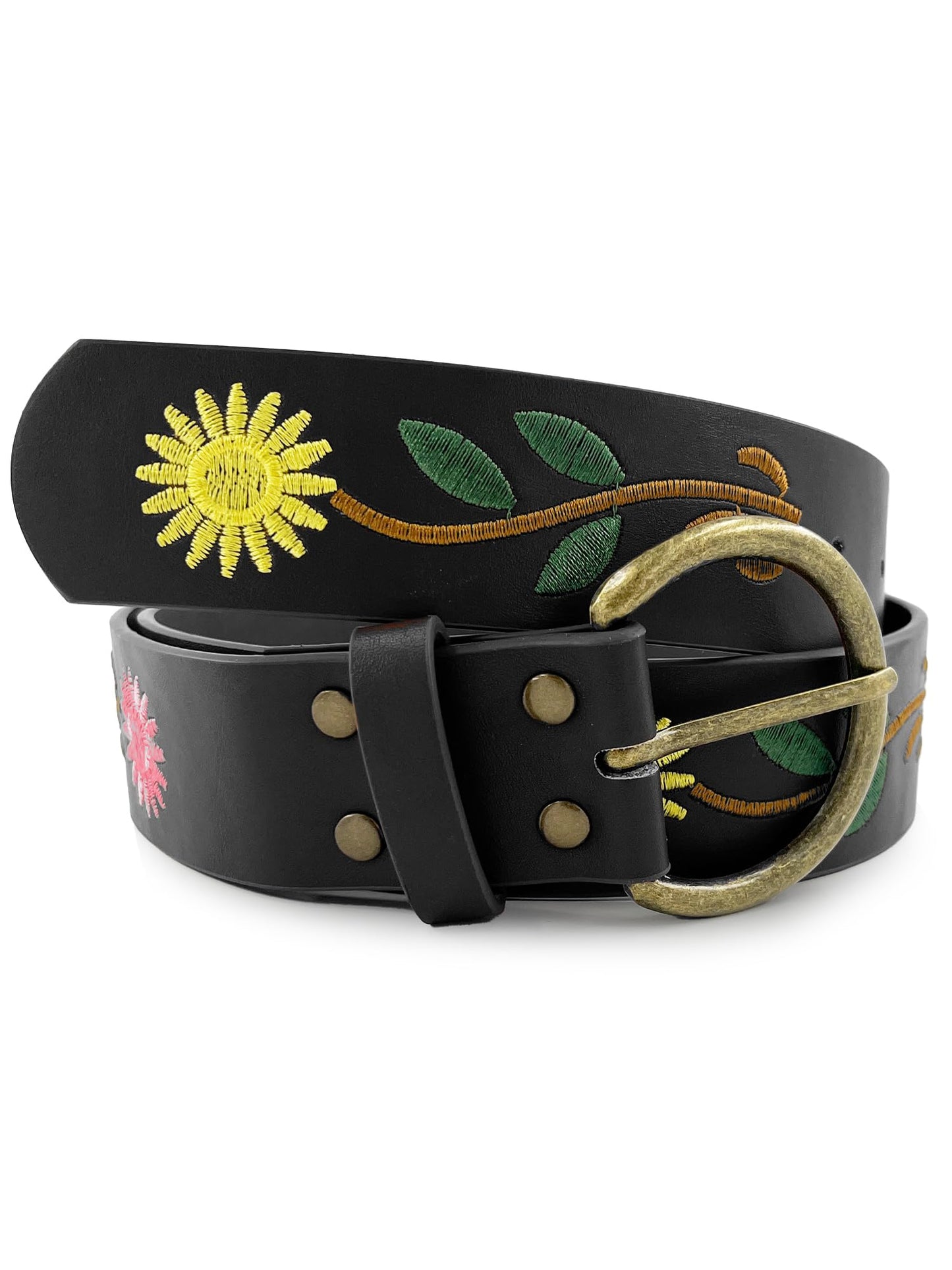 Beautiful Nomad Belts for Women Western Fashion Boho Embroidery PU Leather Belt for Jeans Dress
