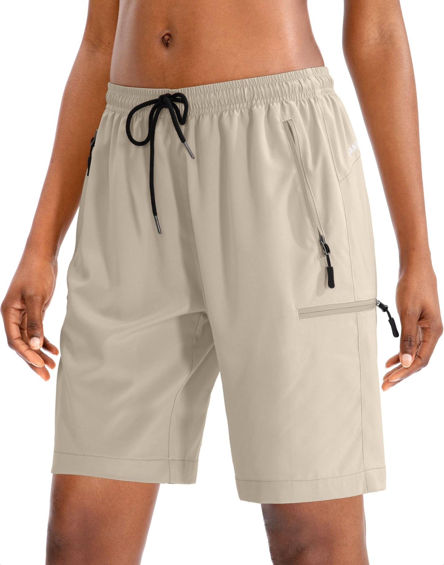 SANTINY Women's 5''/ 7''/9'' Hiking Cargo Shorts Quick Dry Lightweight Summer Shorts for Women Athletic Golf Zipper Pockets(Khaki_M)