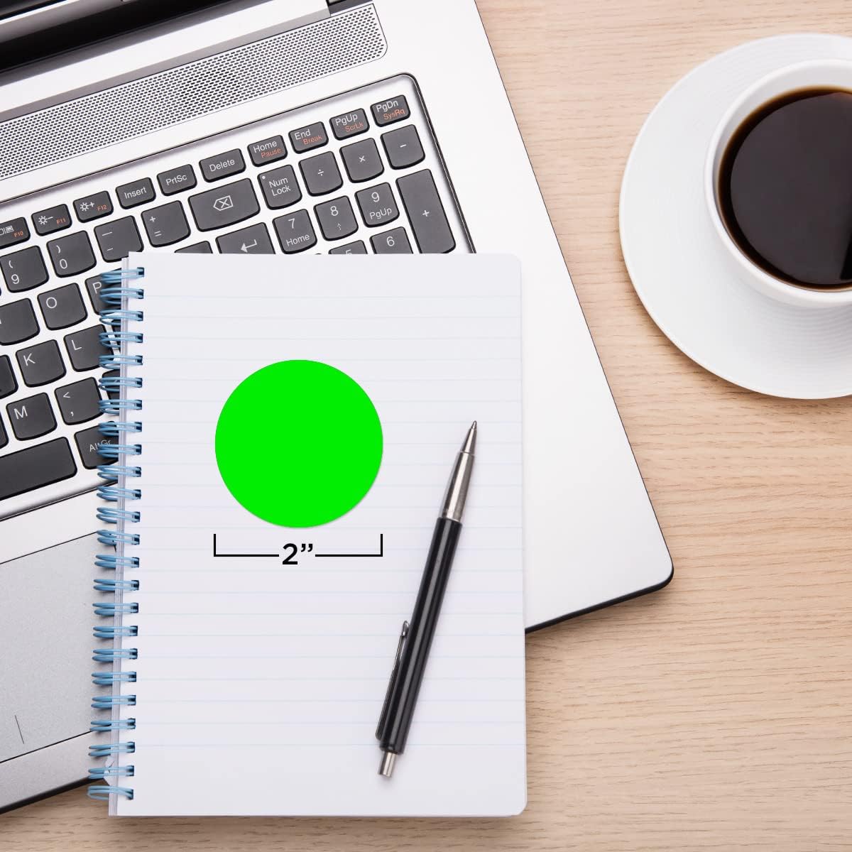 ChromaLabel 2 Inch Round Removable Stickers, High Visibility Removable Sticky Dots Color Coding Labels, Easy to Write On Dot Stickers - 500 Sticker Dots per Roll, Matte Finish Fluorescent Green