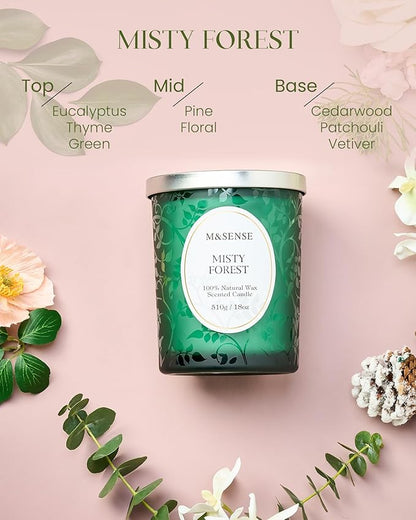 M&SENSE Eucalytus Pine Strong Scented Candle, Wooden Wick Candle, 100 Hours Slow Burning No Toxin Natural Soy Wax 18oz, Relax Aromatherapy Fall Winter Home Fragrance,Housewarming Gifts for Men Women