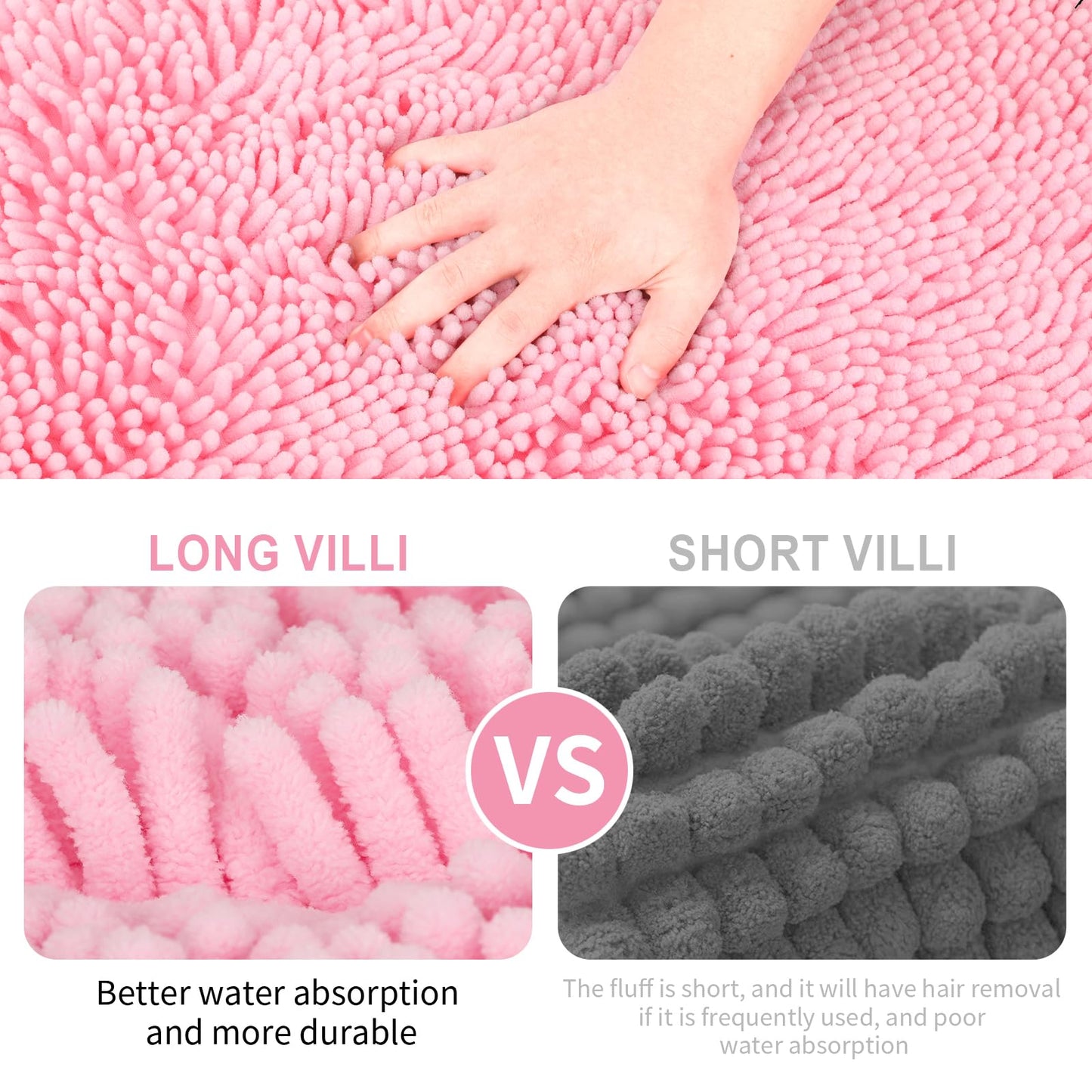 Xmecyino Bathroom Rugs Sets 2 Piece Washable, Luxury ，Chenille Bath Mat Set, Soft Plush Anti-Slip Rectangular Bath， Rug Super Absorbent. (Pink, 32"x20"+24"x16")