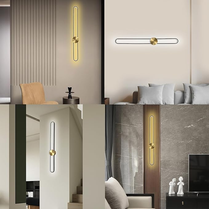 Modern Wall Sconce Dimmable 3000K/4000K/6000K LED Wall Light Fixture, Hardwired Wall Lamp for Living Room, Dining Room, Bedroom, Hallway, Lobby, Entryway (Brushed Black, 43.3inch/H110cm)