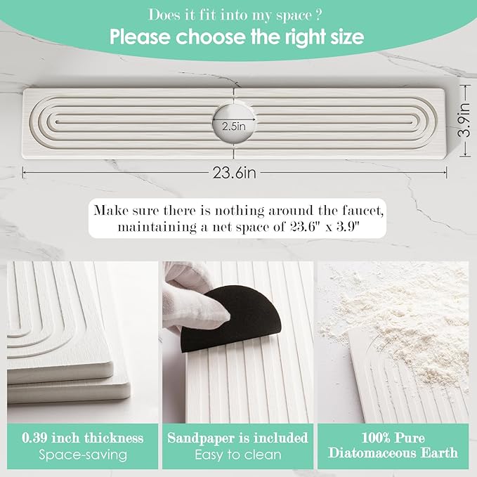 Stone Faucet Mat for Kitchen Sink, Diatomite Drying Stone Tray & Sink Protector