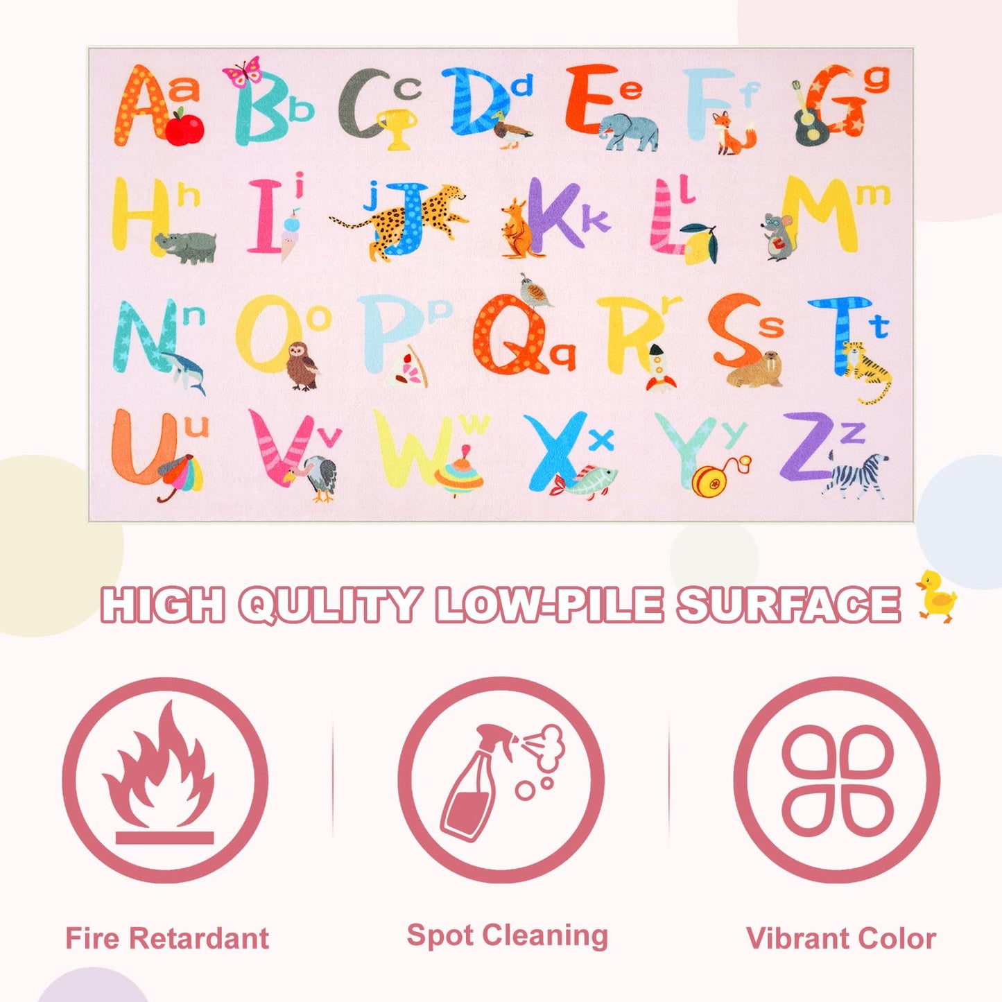 LIVEBOX 7'5" x 13' Pink ABC Kids Classroom Carpet, Large Washable Alphabet Educational Learning Area Rugs for Classroom Elementary, Non-Slip Pastel Preschool Kids Teacher Rug for Kindergarten Daycare