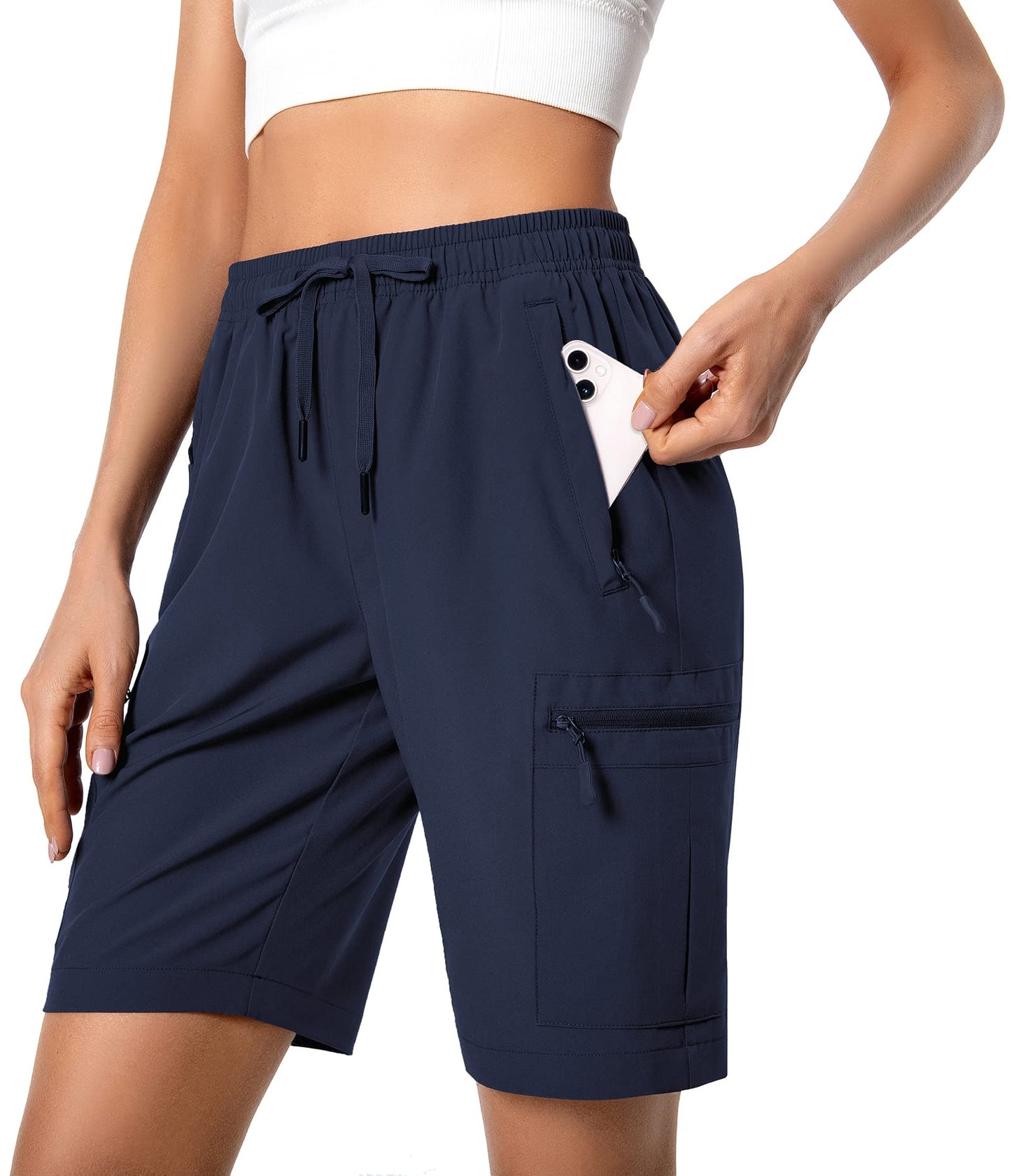 Hugut Women's Lightweight Hiking Cargo Shorts Quick Dry Athletic Shorts Camping Travel Golf Zipper Pockets Water Resistant Navy