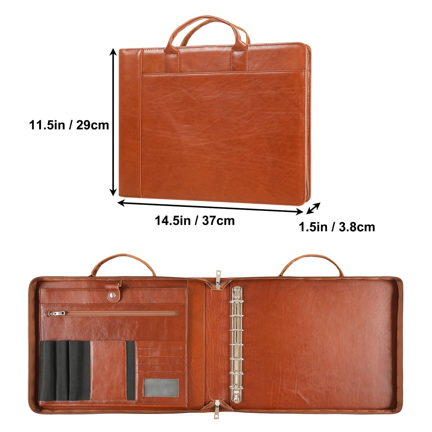 Handmade Leather Business Checkbook Binder - 7 Ring Check Binder with Handle, Check Holder Checkbooks for Business Checks for 3 Per Page 600 Checks Capacity for 9 x 13 inch Sheets, Oil Brown
