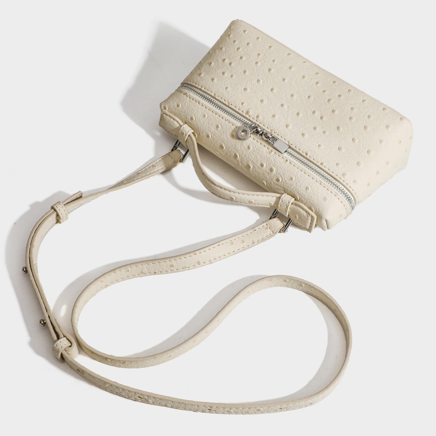 Rejolly Crossbody Bag for Women Small Top-Handle Pouch Purse Shoulder Handbag Synthetic Ostrich Leather Cream White (Gold Hardware)