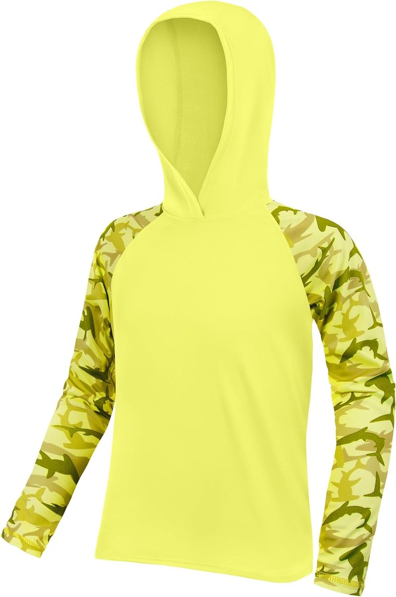 Boys Rash Guard Swim Hoodie - UPF 50+ UV Sun Protection Long Sleeve Fishing Shirt | Kids Water Shirt
