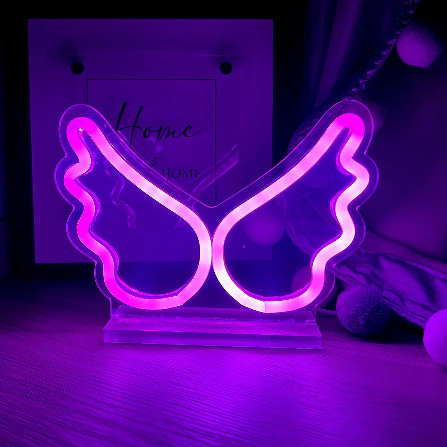 LED Wings Pink Neon Light Sign, USB Power Decorative Standing Light For Birthday Gift Dom Bedroom Party Decoration