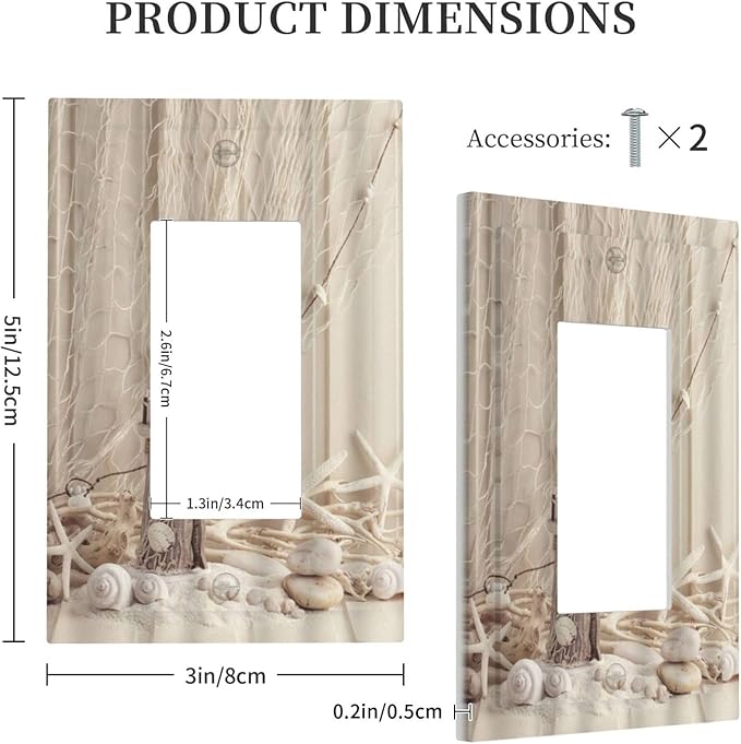 Nautical Coastal Single Rocker Light Switch Covers Seashell Fishing Net Ocean Lighthouse Starfish 1 Gang Outlet Cover Wall Plate Decorative GFCI Switchplate Faceplate Beach Theme Decor