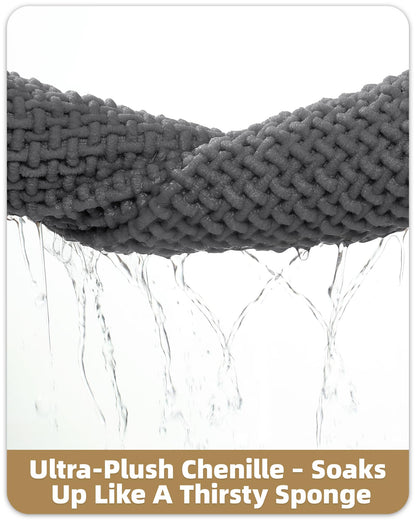 Color&Geometry Rubber Backed Waffle Bath Mat 47x17, Non Slip Water Washable Bathroom Rugs, Soft Absorbent Chenille Boho Carpet for Bathroom Floor, Tub and Shower, Grey