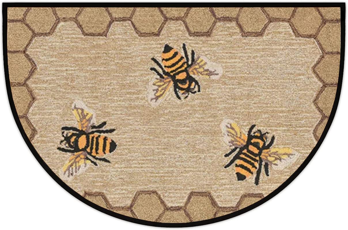 Half Round Door Mat Bee Happy Door Outdoor Entrance,for Outside Entry 18x30 in Wear Resistant Semi Circle Floor Mats Area Rugs for Kitchen