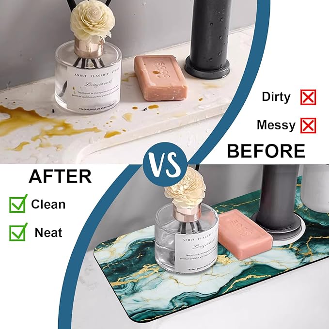 Green Marble Sink Faucet Absorbing Mat Liquid Gold Marble Super Absorbent Fast