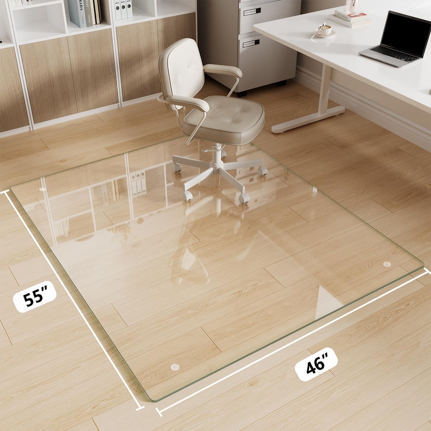 FlyEcho Glass Chair Mat 46" x 55" Heavy Duty Tempered Glass Office Chair Mat, Glass Floor Mat with Round Corner and Polished Edge for Smooth Glide, Office Chair Mat for Carpet, Hardwood Floor