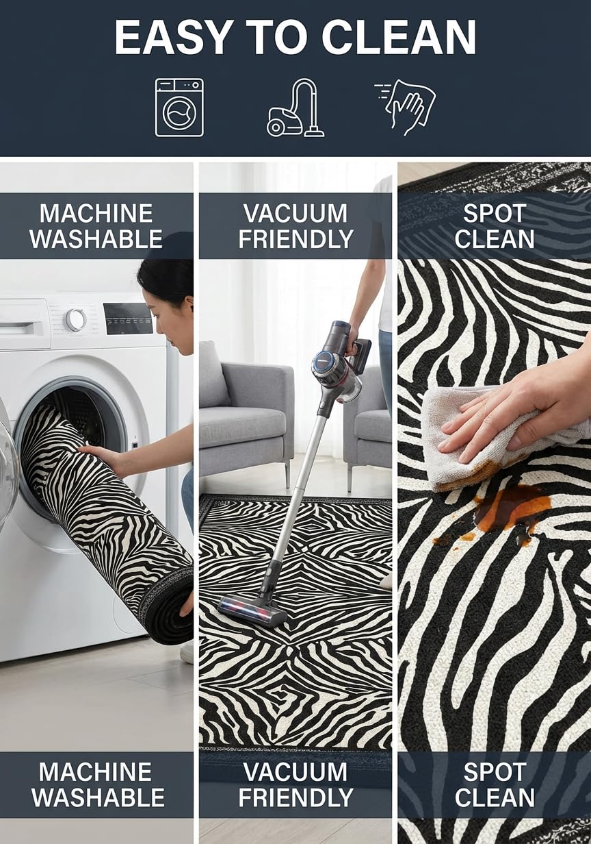 BreezeRise 5x7 Area Rug for Living Room,Modern Abstract Black and White Zebra Print Rug,Non-Slip Washable,Bedroom, Dining Room, Home Office