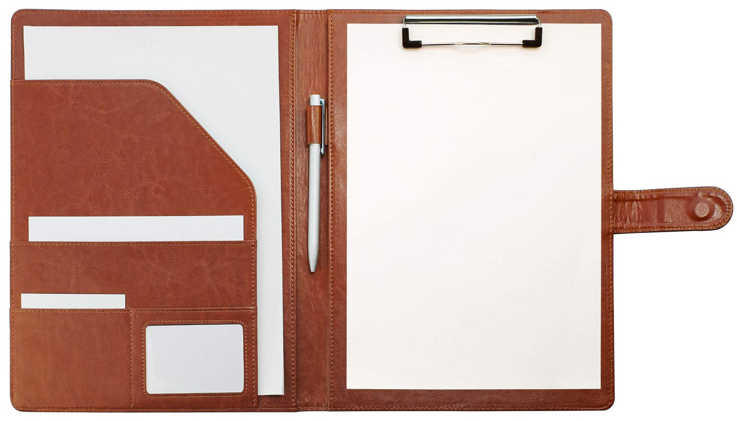 Clipboard Folder Padfolio, Mymazn Writing Portfolio Faux Leather Clipboards with Cover for Legal Pad Holder Letter Size A4 8.5 x 11 for Business Conference Notepad Clip Boards Brown