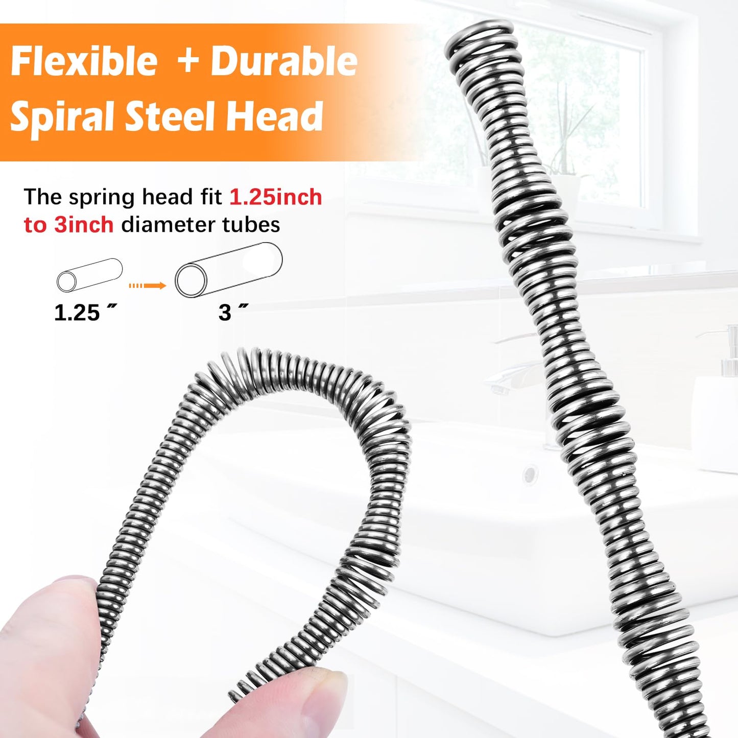 25 FT Plus Double Mode Drain Snake Tools, 13-in-1 Drain Auger for Sink and Drain Unblocking, Plumbing Snake for Kitchen, Bathrom and Shower Sink, Snake for Real DYIs[Upgraded 4.0]