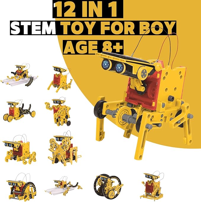 12-in-1 STEM Solar Robot Kit Solar Powered Science Building Toys for Boys Age 8-12 Educational Robotics Learning Experiment Set for Kids