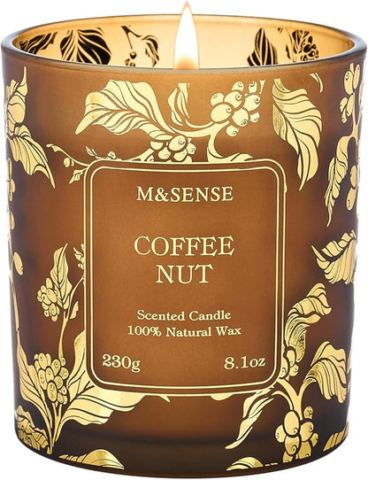M&SENSE Coffee Candles,CoffeeNut Naturally Scented Candles,Vegan Soy,8.1oz 42-Hour Long Burning Time,Relax Home Fragrance Calm for Office Home Bathtub,Fall Winter Thanksgiving Christmas Gifts