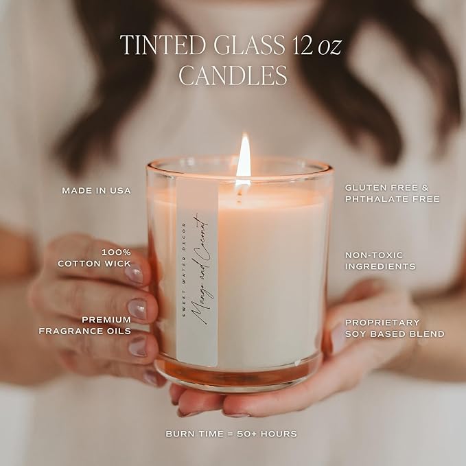 Sweet Water Decor Sandalwood Rose Scented Soy Candles – Green, Leafy, Winey, Rose, Guaiac Wood, Cedar, Amber, Musk – Cozy Aroma – 50 Hour Burn – 12oz Tinted Glass Jar for Home Decor and Bedroom Decor