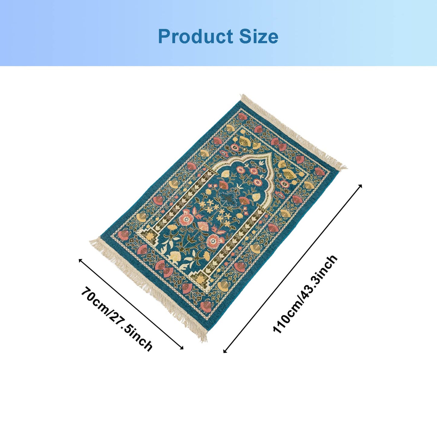 Ragyzity Muslim Prayer Rug, Travel Prayer Mat, Portable Foldable Islamic Rug, Thin Woven Polyester Praying Mat for Men Women, 110x70cm (Blue)