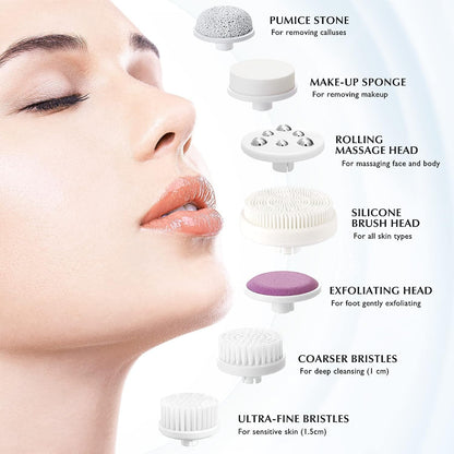 COSLUS Facial Cleansing Brush Silicone Face Scrubber: 2 in1 FBS-D Electric Exfoliating Massage Device Waterproof Deep Cleaning Exfoliation Rotating Spa Machine - Electronic Skin Care Wash Clean System