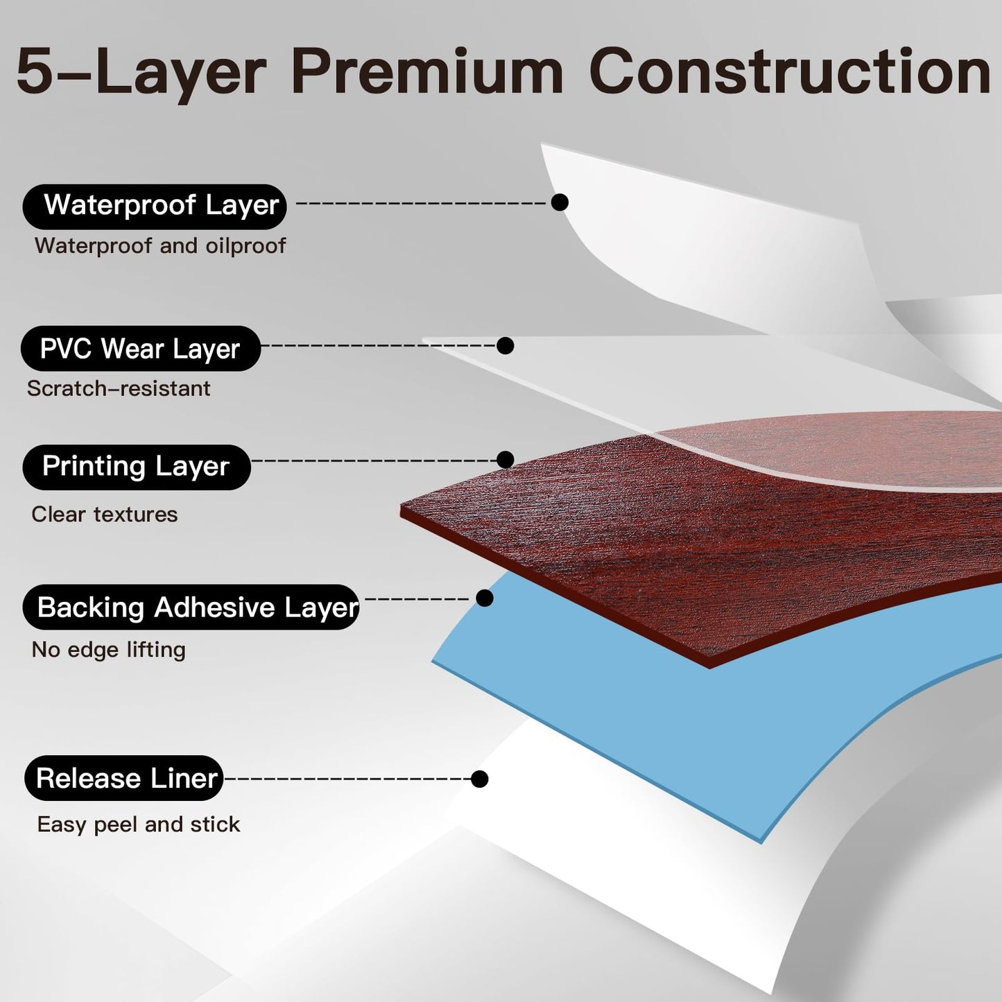 Professional Grade Thickening Peel and Stick Floor Tile 11.8”X 118" Self Adhesive Vinyl Flooring Floor Tiles Peel and Stick Waterproof and Non-Slip Scratch-Resistant for Kitchen Bathroom, Red Brown
