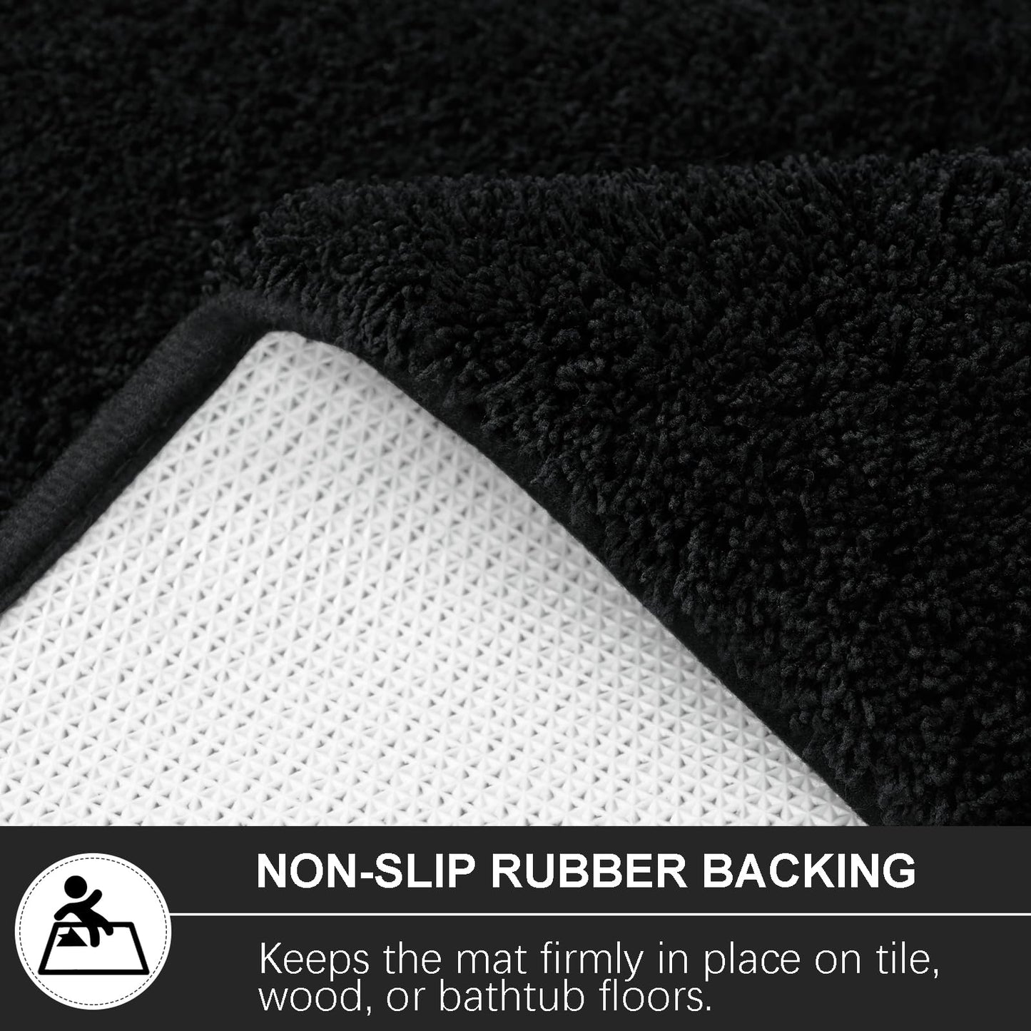 B BENRON Bathroom Runner Rugs 60x24, Extra Soft and Absorbent Bath Mats, Non-Slip Shaggy Long Bath Rug for Bathroom Floor, Tub and Shower, Machine Washable, Quick Dry, Black