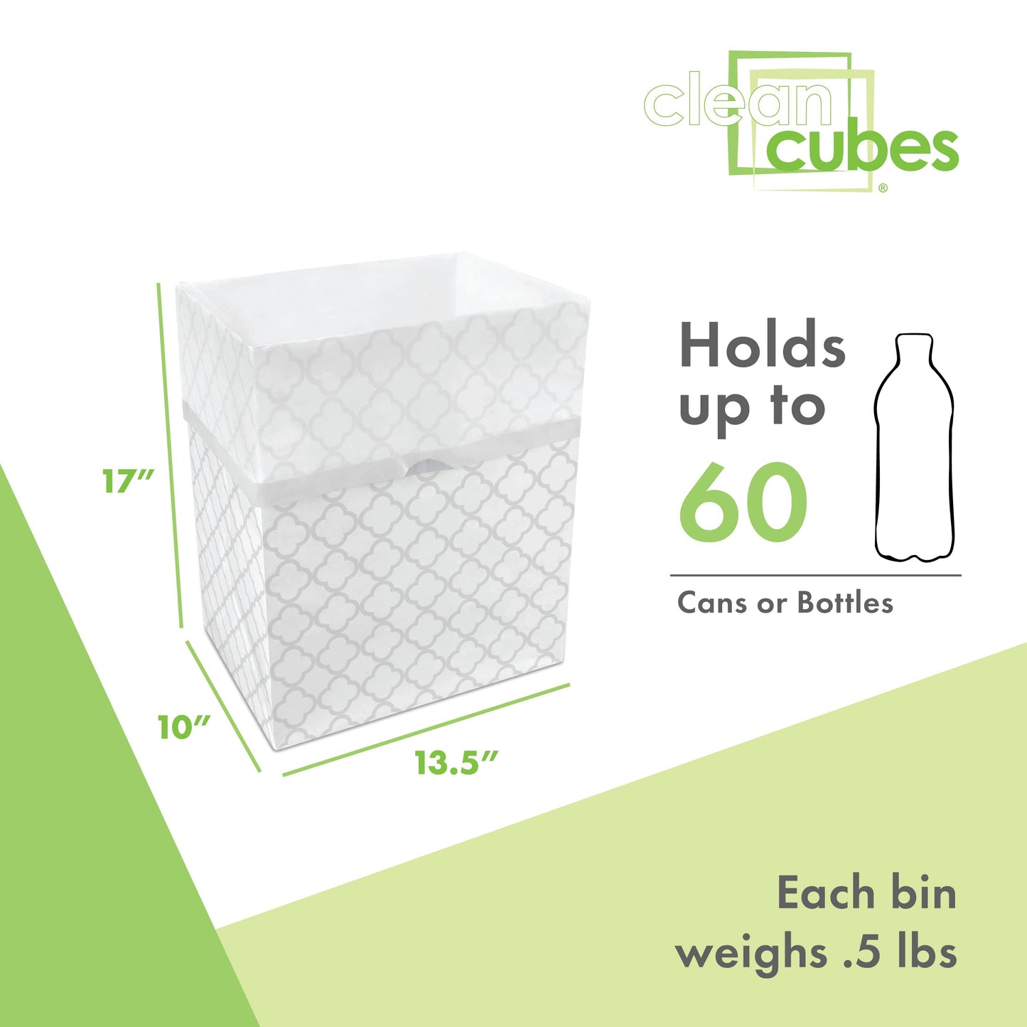 Clean Cubes 13 Gallon Disposable Pop-Up Trash Cans (3-Pack) with Fitted Bags – Foldable Garbage & Recycling Bins for Parties, Events & Kitchen (Trellis, 17" H x 13.5" W x 10" D)