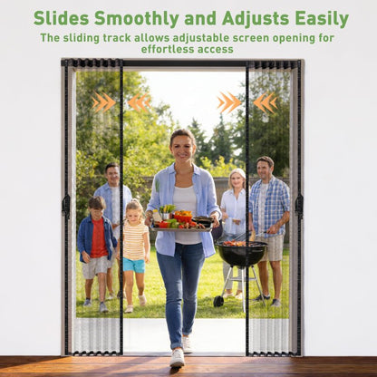 Sliding Screen Door with Track, Double Retractable Screen Doors, Fits Door Size 72 x 80 Inch, Smooth Sliding, Heavy Duty, Strong Magnets Mesh for French Patio Balcony Sliding Glass Door, Black