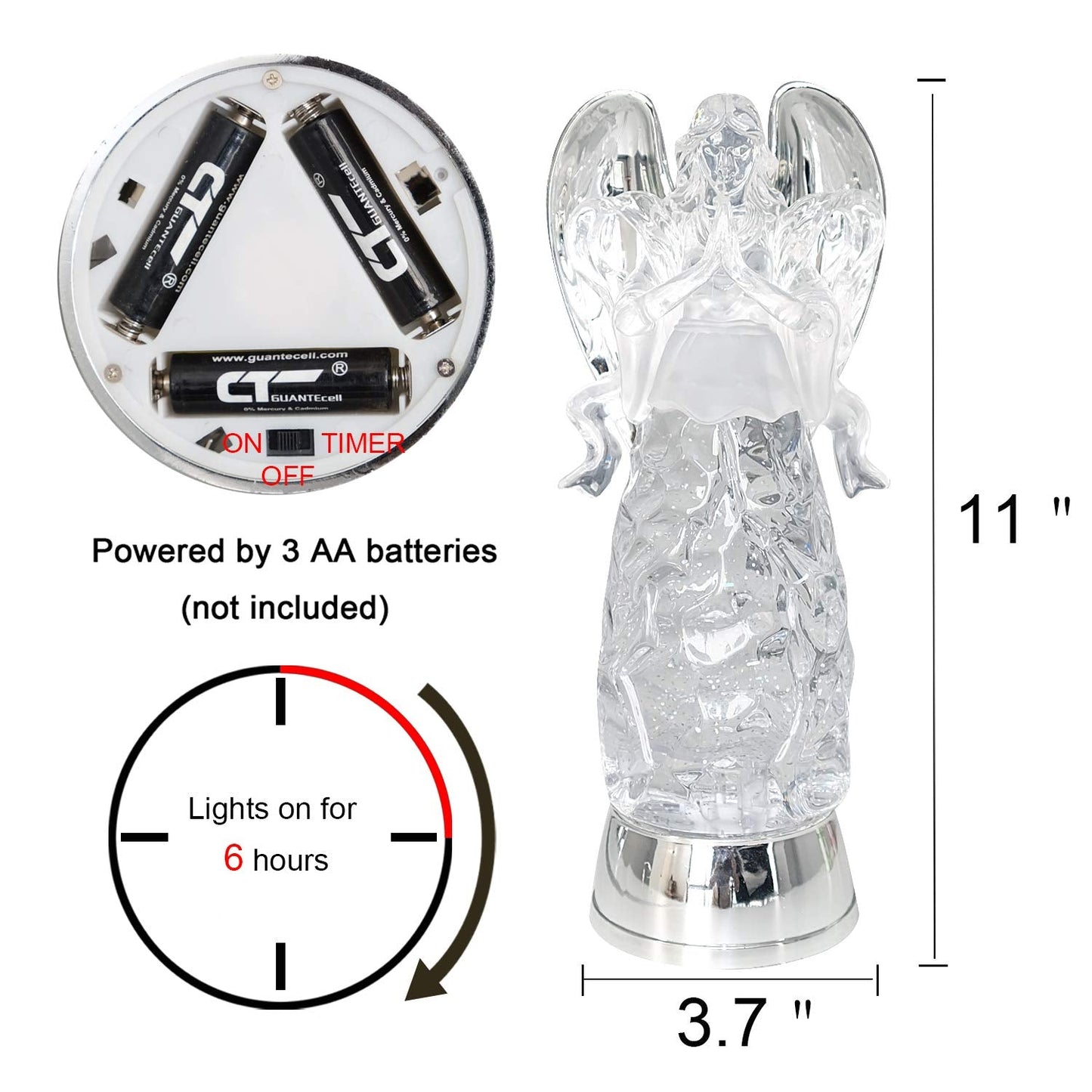 DRomance 11" Angel Snow Globe Lantern Battery Operated with 6 Hour Timer Color Changing LED Light Praying Angel Swirling Glitter Water Lamp Thanksgiving Christmas Holiday Decor Gift