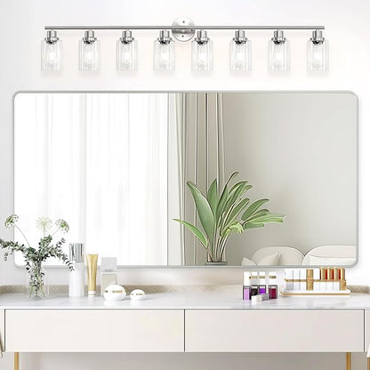 8-Light Brushed Nickel Vanity Lights, Modern Bathroom Light Fixtures with Clear Glass Shade, Wall Lamps for Mirror Kitchen Hallway Cabinet Living Room Sconces Lights - E26