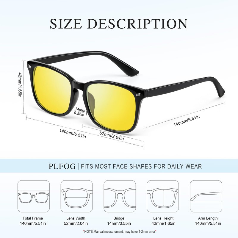 PLFOG Night Driving Glasses for Men Women - Polarized Night Vision Glasses Anti Glare Nighttime Eyeglasses Yellow Lens