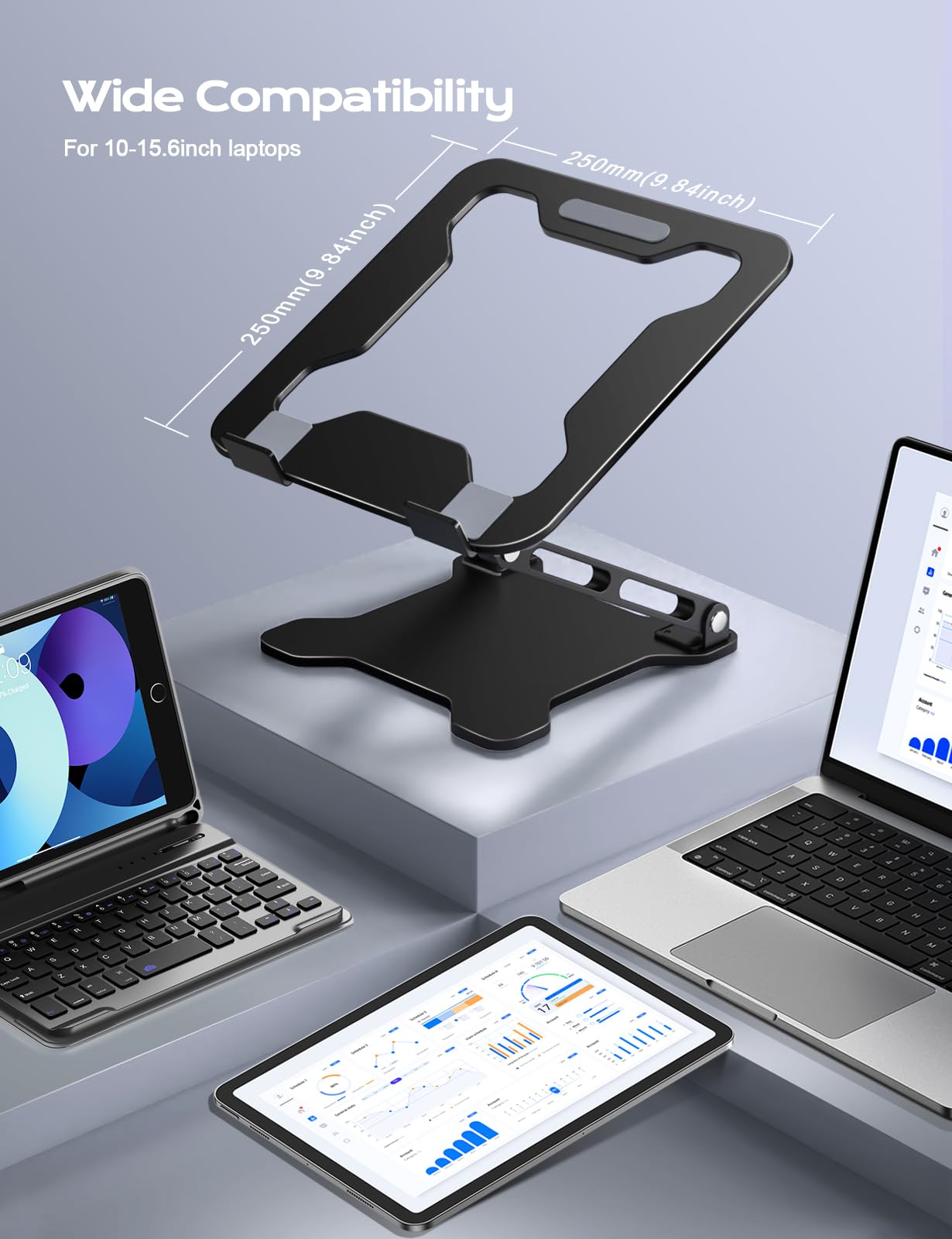 LOXP Adjustable Laptop Stand for Desk, Metal Foldable Laptop Riser, Portable Ventilated Cooling Lectern, Ergonomic Computer Notebook Stand Compatible with 10-15.6" Laptops