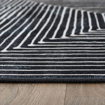 Rugshop Marbella Bohemian Stripes Washable Non Slip Area Rug 9'x12' Black
