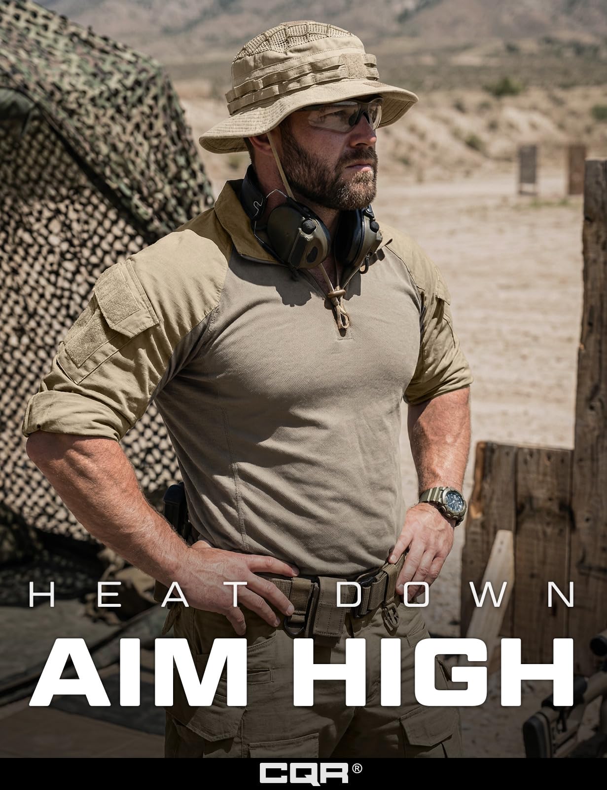 CQR Men's Tactical Boonie Hat, Breathable Packable Sun Hat for Hunting, Hiking, Fishing, Shooting, and Outdoor Activities, Sentinel Alamo Khaki, Small-Medium