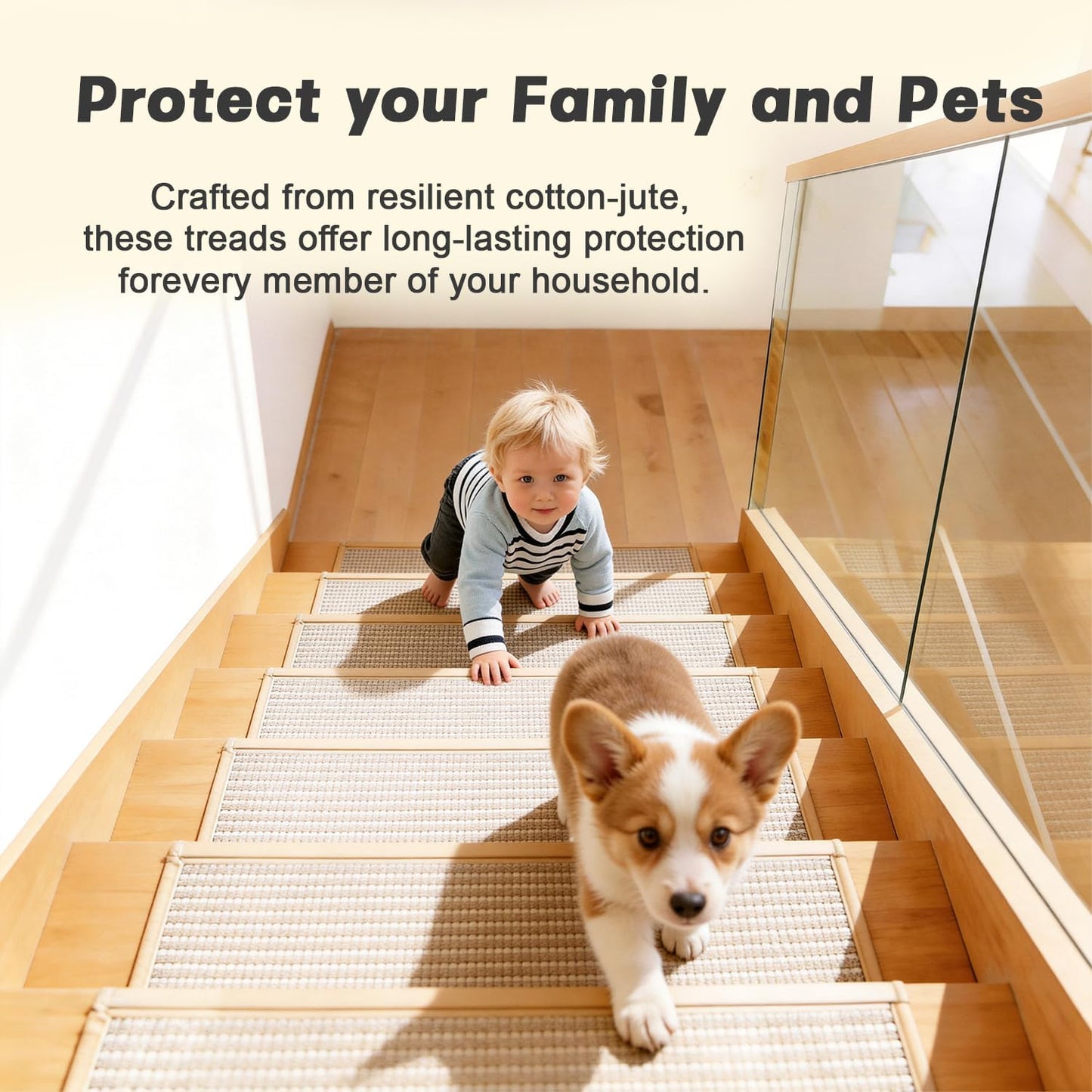 Virexa Stair Treads for Wooden Steps: 15PCS Non Slip Peel and Stick Stair Treads, 8" X 30" Stair Runner, Carpet Stairs Treads Machine Washable Adhesive Stair Rug for Kids Elders & Pets