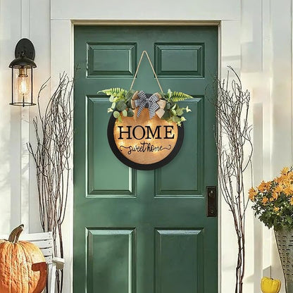 HOMCDALY Welcome Sign for Front Door, Door Wreaths for Front Door Outside, Farmhouse Welcome Wooden Door Hanger, Rustic Wall Door Sign, Seasonal Home Decorations (F-Black)